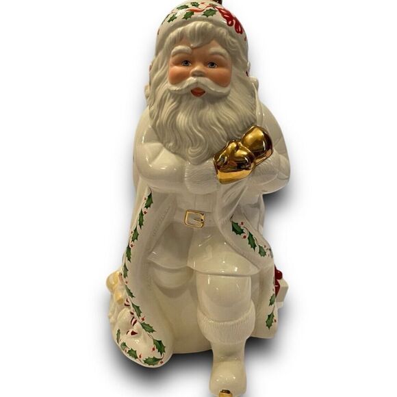 Lenox Vintage Holiday Santa Cookie Jar 1999 Christmas Toy Sack Holly Berry 13.5” - Picture 1 of 11
